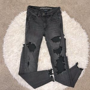 American Eagle Black Distressed Skinny Jeans
